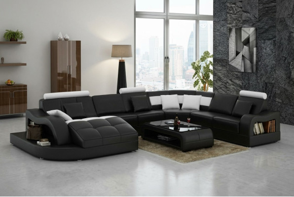 Designer Ecksofa mit Liege Couch Sofa Wohnlandschaft Ledersofa U Form mit USB