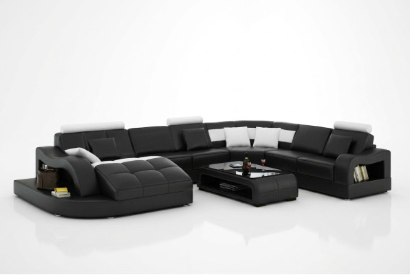 Designer Ecksofa mit Liege Couch Sofa Wohnlandschaft Ledersofa U Form mit USB