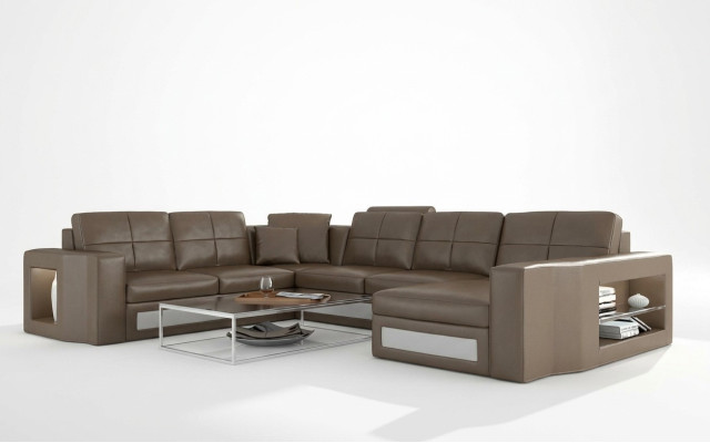 Design Wohnlandschaft Ledersofa Ecksofa Eckcouch Polster Sofa Ecke USB + LED