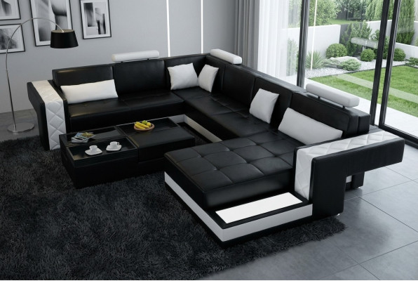 Design Ledersofa Ecksofa Eckcouch Polster Sofa Ecke USB + LED Wohnlandschaft