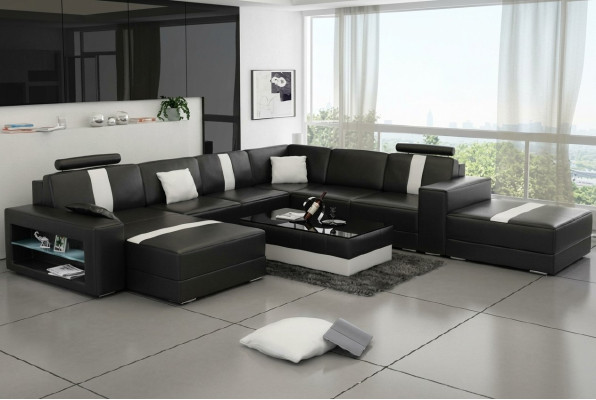 Ecksofa Polster +USB Designer Sofa Couch Modernde Sofas U Form Leder Eckgarnitur