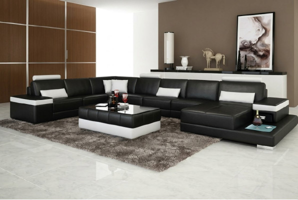 Wohnlandschaft Couch Polster Eck Garnitur Designer Ledersofa Big Sofa mit USB