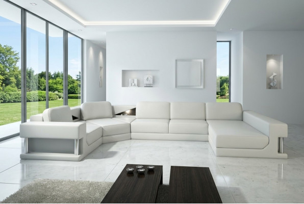 Ecksofa Moderne Leder Sofa Wohnlandschaft + USB Polster Eckgarnitur Design Couch