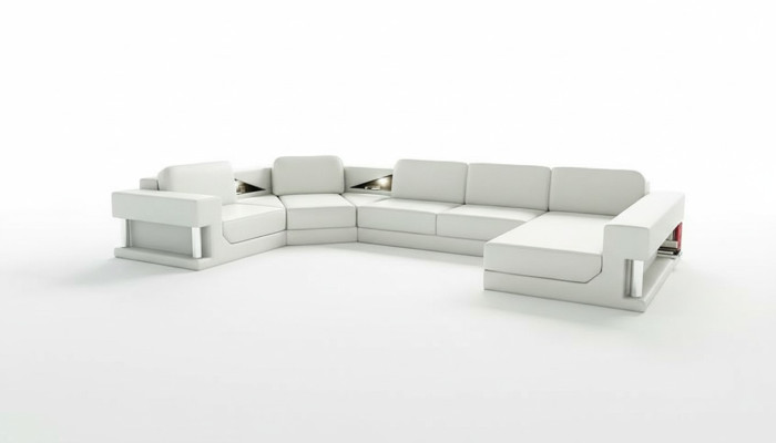 Ecksofa Moderne Leder Sofa Wohnlandschaft + USB Polster Eckgarnitur Design Couch