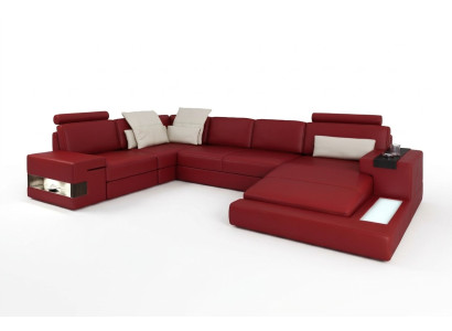 Ecksofa mit USB & LED Wohnlandschaft Sofa Polster Couch Garnitur U Form Leder