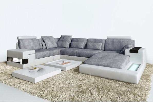Leder U Form Wohnlandschaft Polster Eckcouch Couch mit USB Leder Sofa Ecksofa