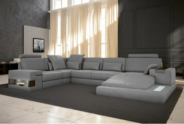 Leder Design Sofa Couch Polster Ecksofa Garnitur Wohnlandschaft Ecksofa mit USB