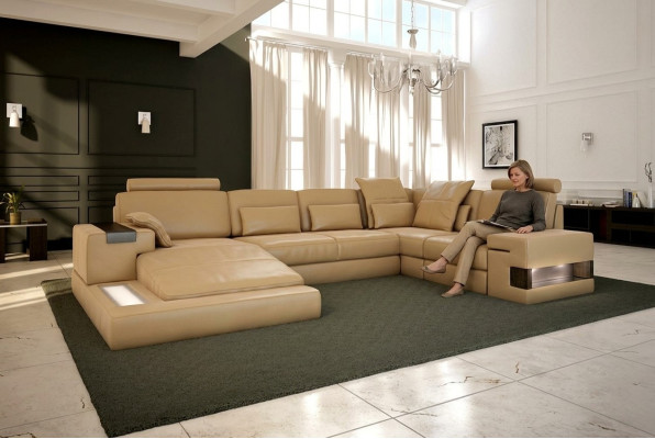 U Form Sofa Wohnlandschaft U Form Ecksofa Couch Garnitur Polster Ecksofa mit USB
