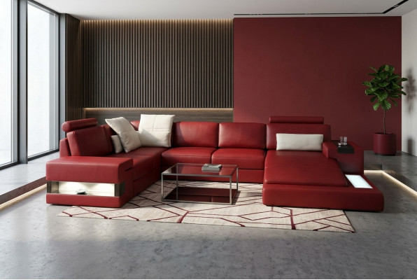Ecksofa mit USB Sofa Couch Polster U Form Wohnlandschaft Ledersofa Designer Ecke