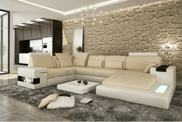 Big Sofa Wohnlandschaft Ledersofa Polster Sitz Ecke Couch Garnitur Sofas mit USB