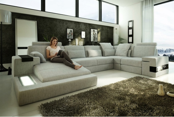 Design Sofa Ecksofa + USB Couch Garnitur Polster Sitz Ecke Sofas Wohnlandschaft