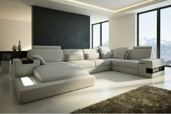 Design Sofa Ecksofa + USB Couch Garnitur Polster Sitz Ecke Sofas Wohnlandschaft