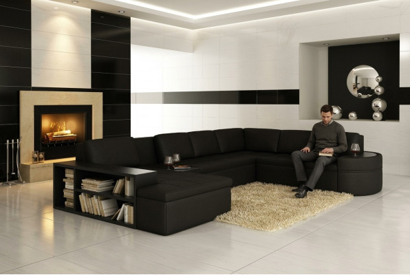 Modern Ecksofa + USB Couch Polster Leder Design Sofa Garnitur Wohnlandschaft Neu