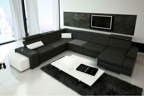 U Form Sofa mit USB Couch Polster Wohnlandschaft Leder Eckgarnitur XXL Neu