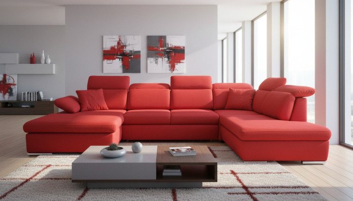 Ecksofa Wohnlandschaft Couch Polster Sofa Leder Eck Garnituren Rot