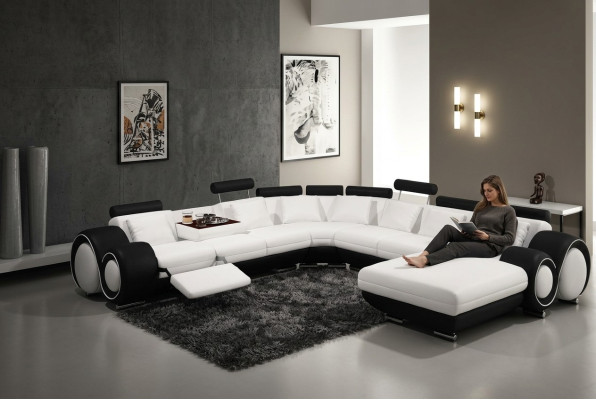Leder Sofa Mit USB Couch XXL Wohnlandschaft Ledercouch Big Sofas Ecksofa
