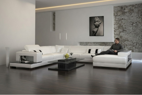 Wohnlandschaft Couch Polster Eck Garnitur Designer Ledersofa Big Sofa mit USB