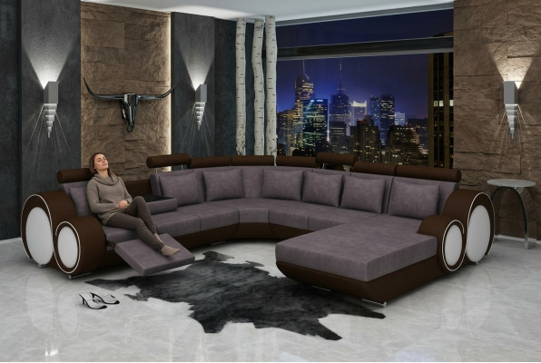 Textil Sofa Mit USB XXL Wohnlandschaft Stoff Couch Big Sofa Polster Ecksofa Neu