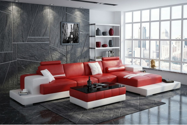 Exklusives Elegantes Ecksofa in L-Form Rotes Design für stilvolle Wohnräume