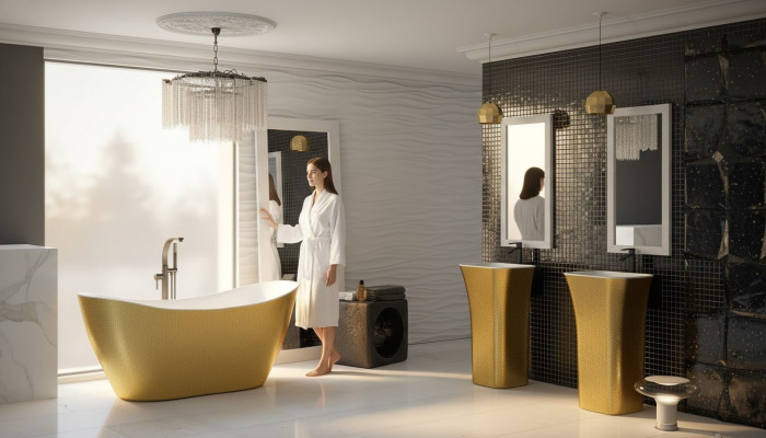 Goldene Designer Badewanne Freistehende Luxus Wanne in Gold Wannen