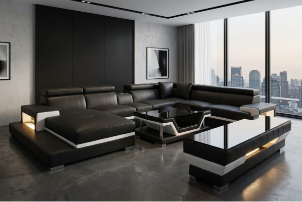 Ledersofa in U-Form in modernem Design für das Wohnzimmer 