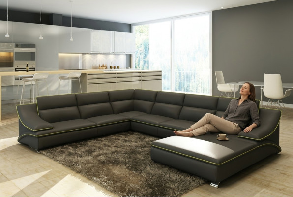 Ecksofa mit USB Ledersofa Polster Wohnlandschaft Couch Sofa Eckgarnitur U Form