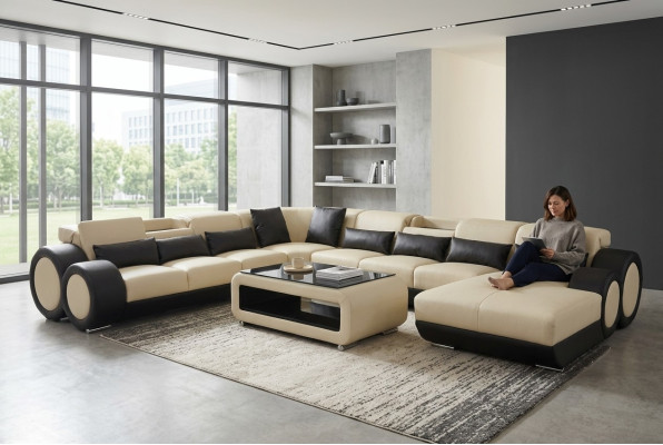 Ledersofa Wohnlandschaft Garnitur Design Modern Ecke Sofa U-Form G8035+USB