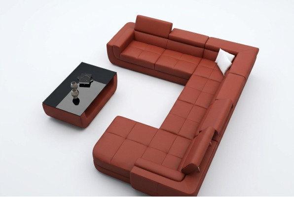 Polster Ledersofa Sofa + USB Wohnlandschaft U Form XXL Big Orange Couch Ecksofa