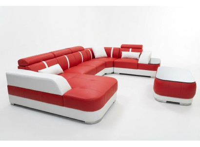 Design Eck Couch Sitz Leder Polster Ecke Garnitur Wohnlandschaft Sofa mit USB