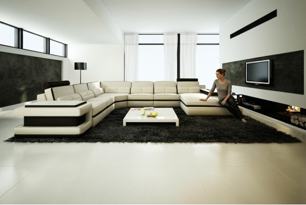 Wohnlandschaft Couch Polster Eck Garnitur Designer Ledersofa + USB Sofa WetzlarD