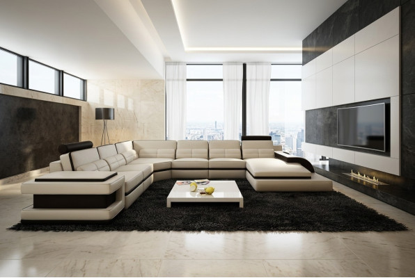 Wohnlandschaft Couch Polster Eck Garnitur Designer Ledersofa + USB Sofa WetzlarD