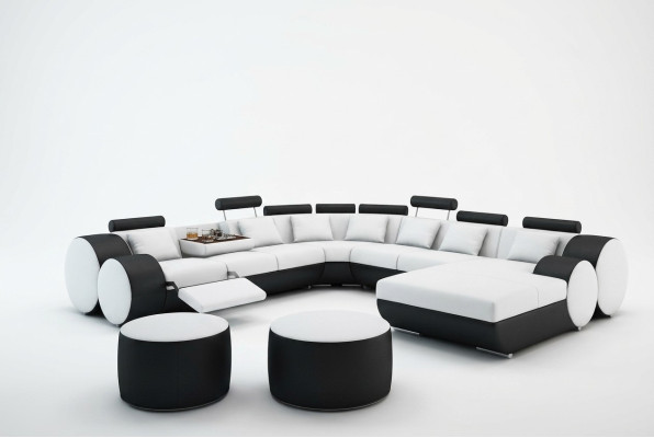 Designer Ledersofa mit USB XXL Wohnlandschaft Big Sofa Polsterecke Ecksofa Relax