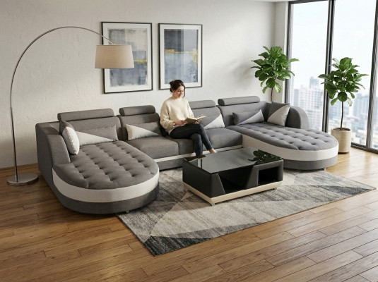 Ecksofa Design Eckgarnitur Eckcouch Sofa Wohnlandschaft Couch Polster Tisch USB