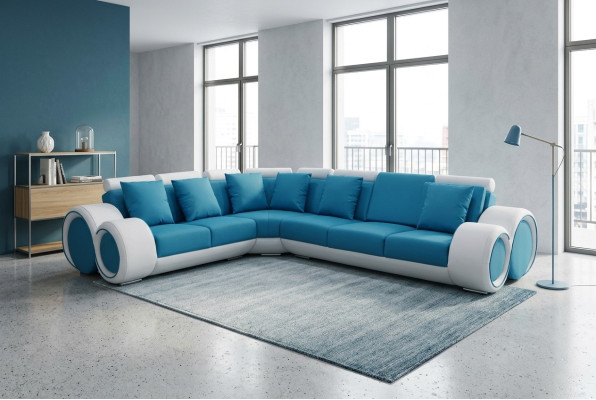Design Leder Polster XXL Sitz Zimmer Eck Wohn Sofa + USB Designer Garnitur Sofas