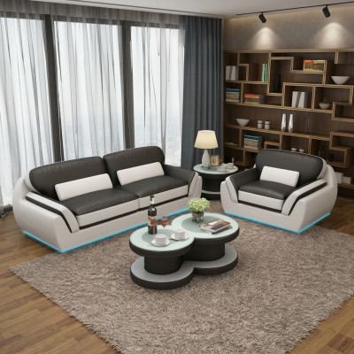 Ledersofa mit USB Sofagarnitur 3+1 Sitzer Garnitur Design Modern Neu Sofa G8038D