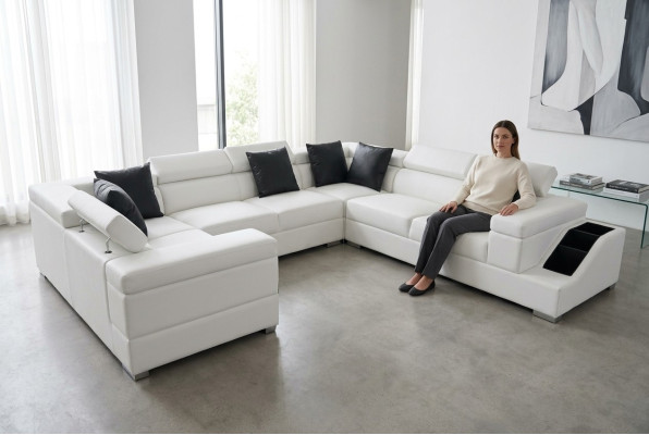 Ledersofa USB Wohnlandschaft Ecksofa Ecke Garnitur Design Sofa Couch Neu