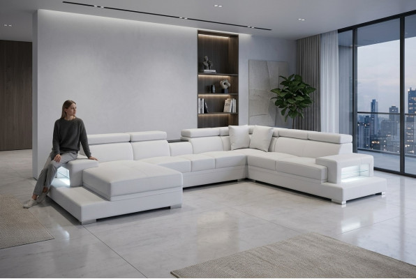 Leder Polster Sitz Zimmer Eck Wohn Sofa Couch XXL Designer Garnitur Sofas +USB