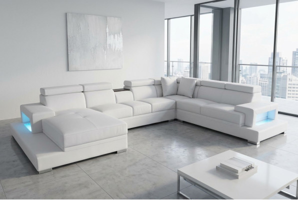 Leder Polster Sitz Zimmer Eck Wohn Sofa Couch XXL Designer Garnitur Sofas +USB