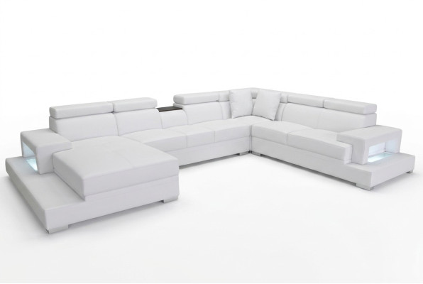 Leder Polster Sitz Zimmer Eck Wohn Sofa Couch XXL Designer Garnitur Sofas +USB