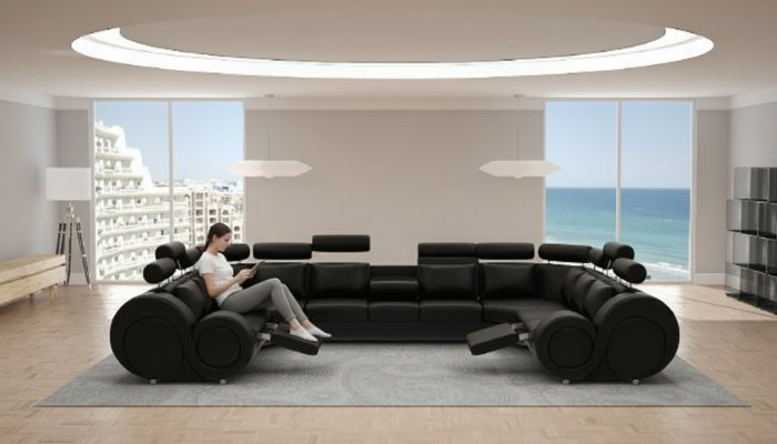 Designer Wohnlandschaft Eckcouch +USB Sofa Polster Ledersofa Sofas Neu Garnitur