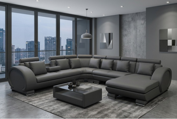 Eck Leder Sofa +USB Couch Polster Sitz Wohnlandschaft Design XXL U Form Garnitur