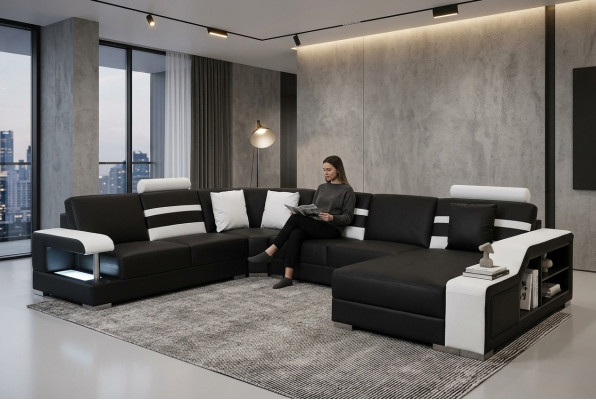 Eck Sofa mit USB Polster Sitz Leder Couch Sofas Couchen Garnitur Wohnlandschaft