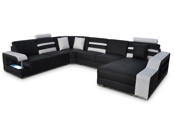 Eck Sofa mit USB Polster Sitz Leder Couch Sofas Couchen Garnitur Wohnlandschaft