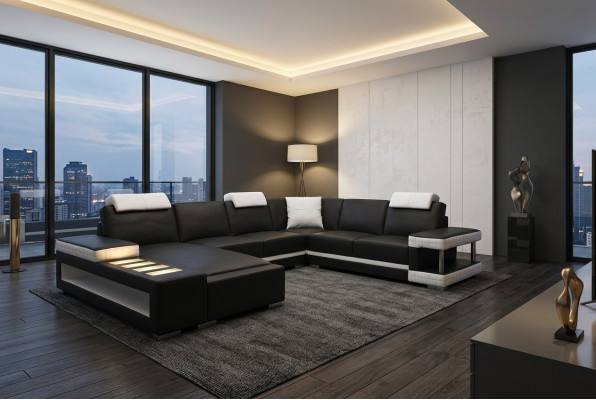 Designer Leder Polster Ecke Sofa mit USB Polster Eck Landschaft Zimmer Big Leder