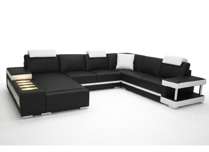 Designer Leder Polster Ecke Sofa mit USB Polster Eck Landschaft Zimmer Big Leder