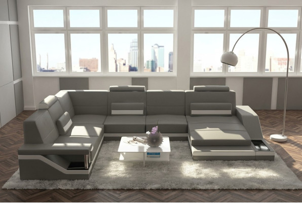 Ledersofa + USB Wohnlandschaft Ecksofa Eck Garnitur Design Couch Sofa Hamburg