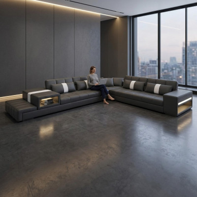 Stoff Couch Textilsofa Ecksofa USB, Couch Wohnlandschaft XXL Textil Sofa Couchen
