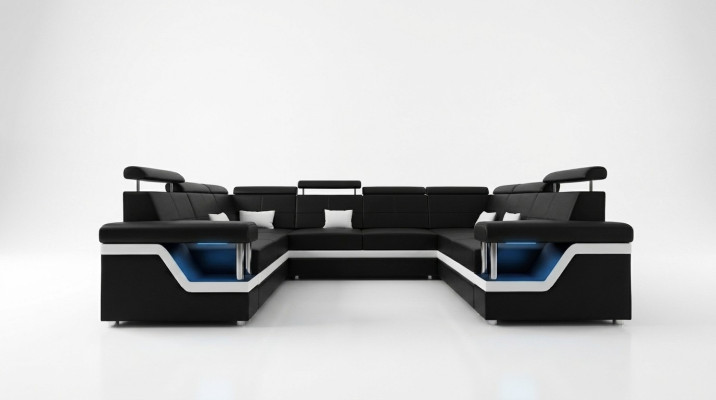 Ledersofa mit USB Big XXL Couch Ecksofa Wohnlandschaft Couch Polster Sitz LED