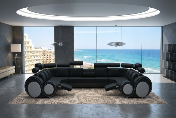 Designer XXL Wohnlandschaft Sofa mit USB Couch Polster Ecksofa Textil Stoff Neu