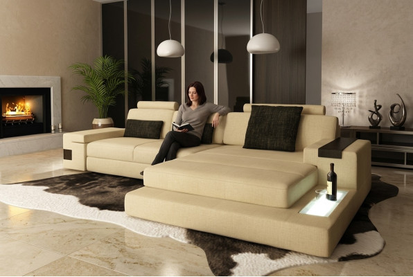 Ledersofa Couch Wohnlandschaft Design Garnitur Modern Ecke Sofa U-Form mit USB